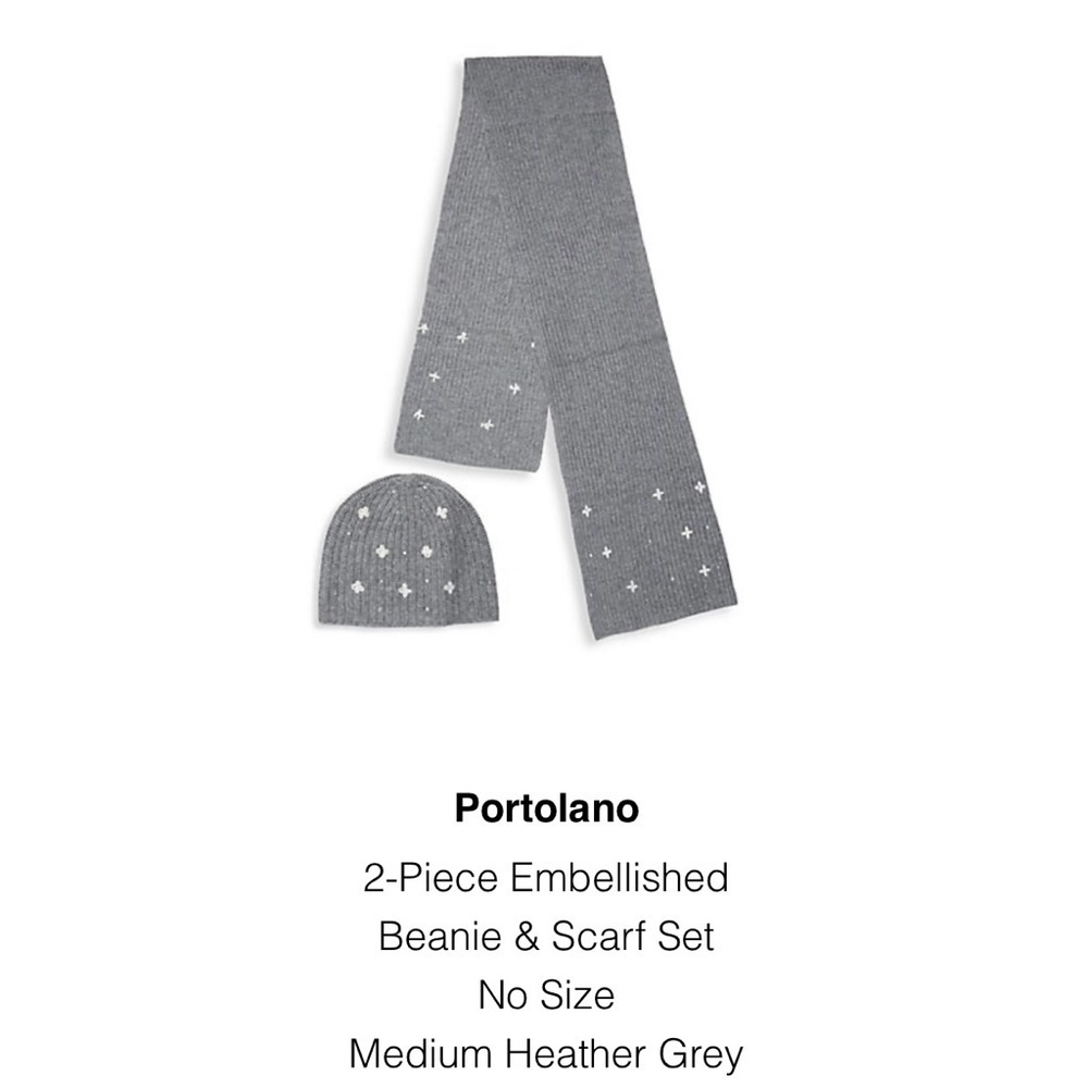 Portolano Heather Gray Embellished Beanie and Scarf Set